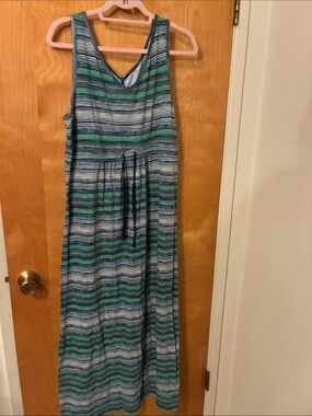 Eddie  Bauer Striped Maxi Dress in Blue & Green Sz L